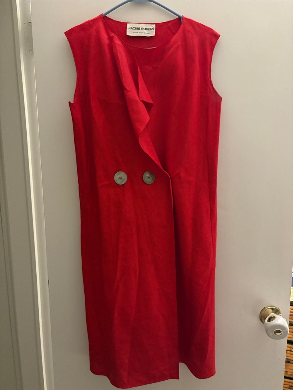 JACKIE ROGERS VINTAGE 100% linen red shift dress saks 5th avenue wrap cowl neck